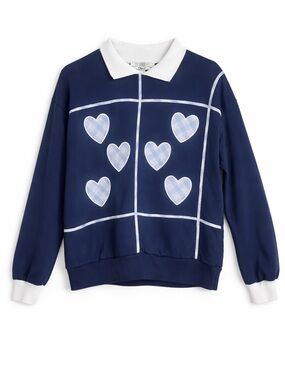 Vtg Orvis Navy Blue White Heart Grid Crewneck Sweater kawaii grandpacore preppy